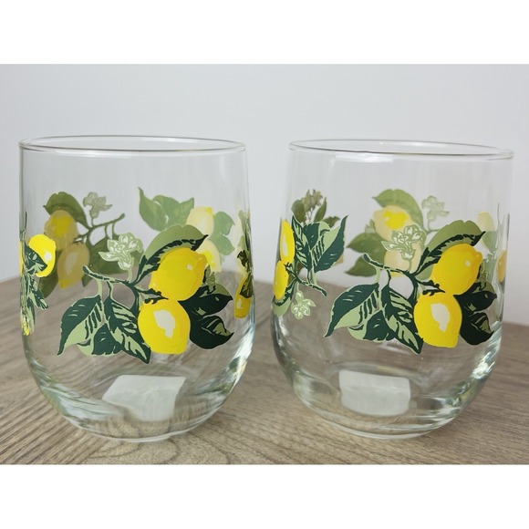 Set Of 2 Greenbrier Int'l Inc Lemon Glasses Beverage Drinking Juice 16oz Mexico - Picture 4 of 6